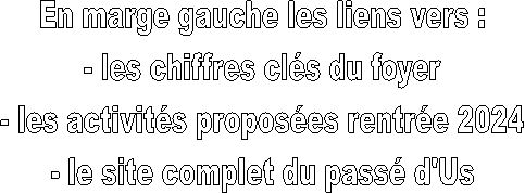En marge gauche les liens vers :
- les chiffres cls du foyer
- les activits proposes rentre 2024
- le site complet du pass d'Us


